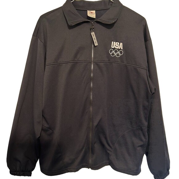 USA Olympics Track Jacket X Large Lightweight Full Zip Pockets Rings Dark Blue - Picture 1 of 13